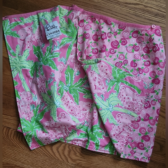 Lilly Pulitzer Reversible Pink Snail/ Green Palm&Pink Elifant Wrap Skirt… - Picture 4 of 11